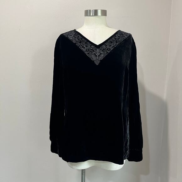 Talbots Petites Black Burnout Velvet Top Whimsigoth Vintage Size 16 - Picture 1 of 8